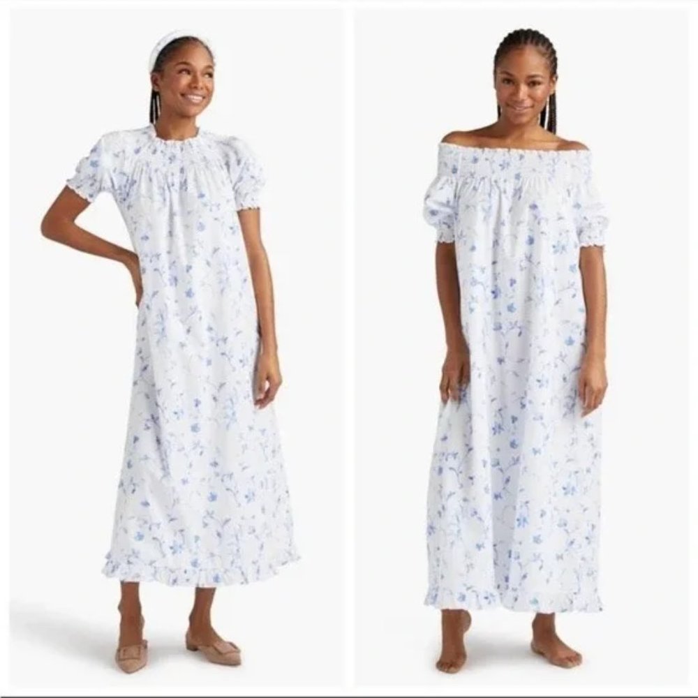 Hill House ORIGINAL Caroline Nap Dress Blue Botanical Floral, Size S